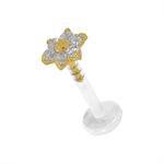Bioplast push in labret with 18k gold jewelled flower