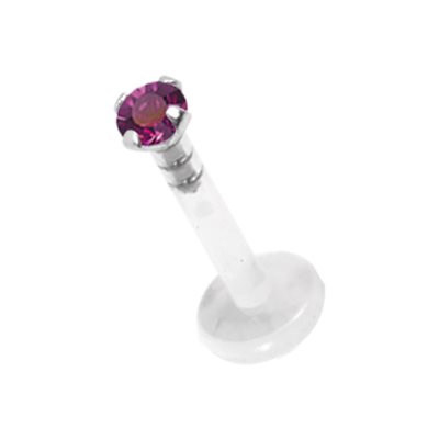 Bioplast push in labret with silver jewelled attachment