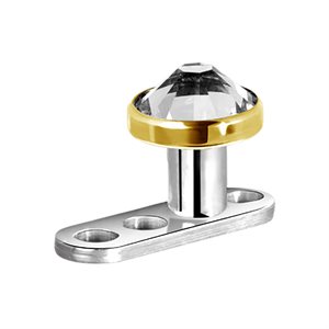 Dermal anchor with 24k gold pvd jewelled disc