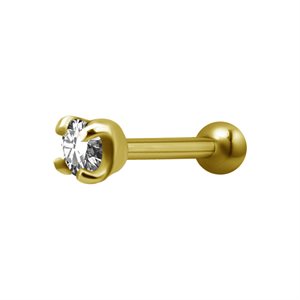 24k gold plated one side internal barbell with prong setting