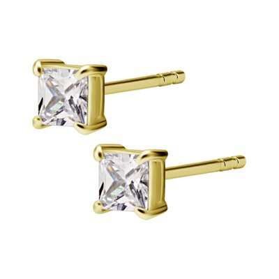 24k gold plated jewelled square earstuds