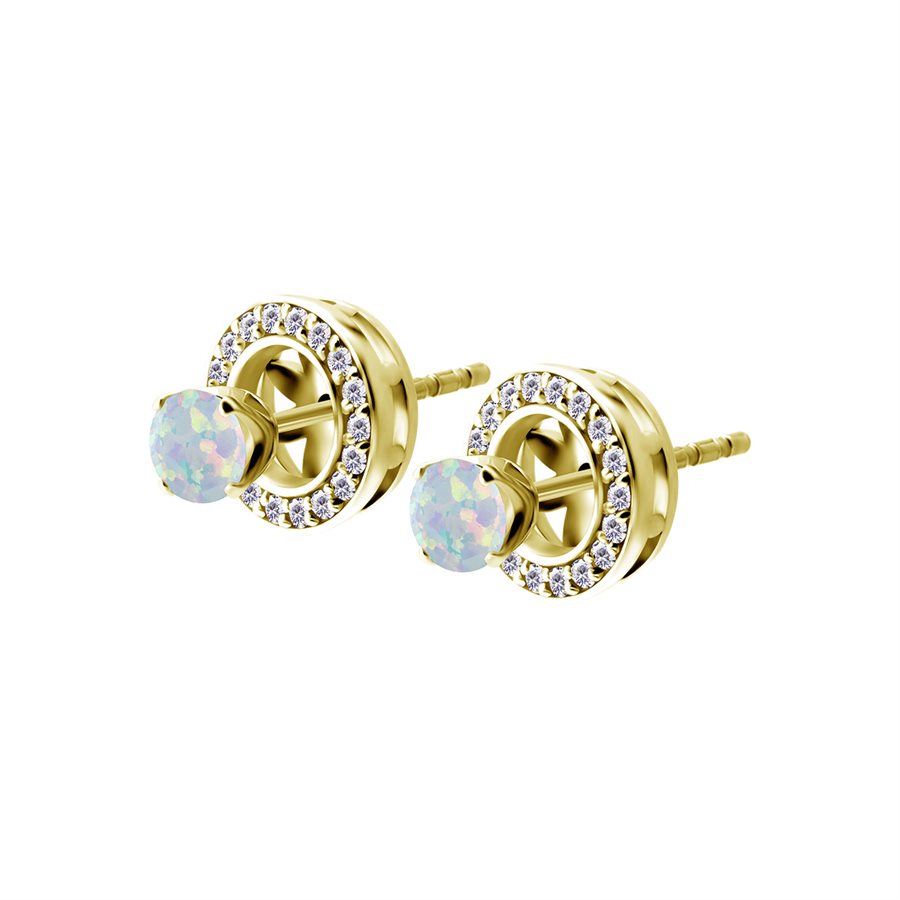 24k gold plated opal earstud with detachable pave set disc