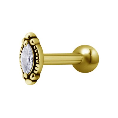 24k gold plated jewelled one side barbell