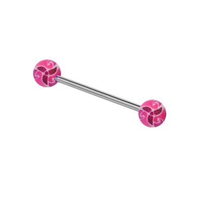 Tongue barbell with uv twisted flower balls