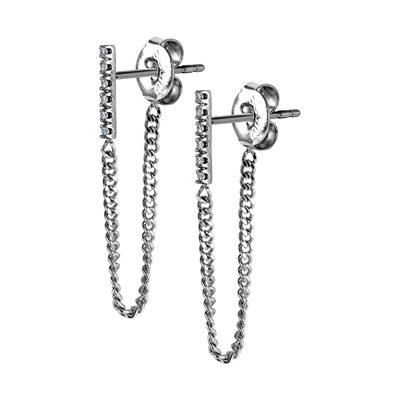 Jewelled bar earstuds with chain