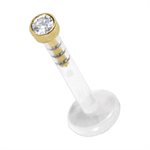 Bioplast push in labret with 18k gold jewelled disc