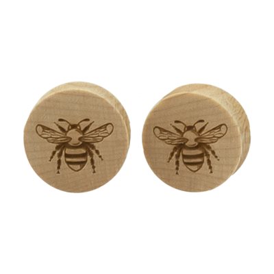 Plugs en bois d'érable avec une abeille - vendues en paire