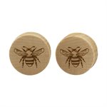 Maple wood plugs with bee laser design - sold in pairs